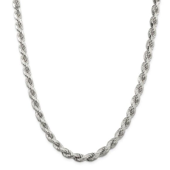 Men's 7mm Sterling Silver Diamond Cut Solid Rope Chain Bracelet, 10 In